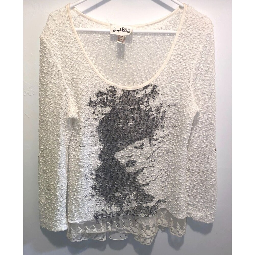 Joseph Ribkoff Off White Knit Scoop Neck Long Sleeve Top Size 12 Marilyn Monroe